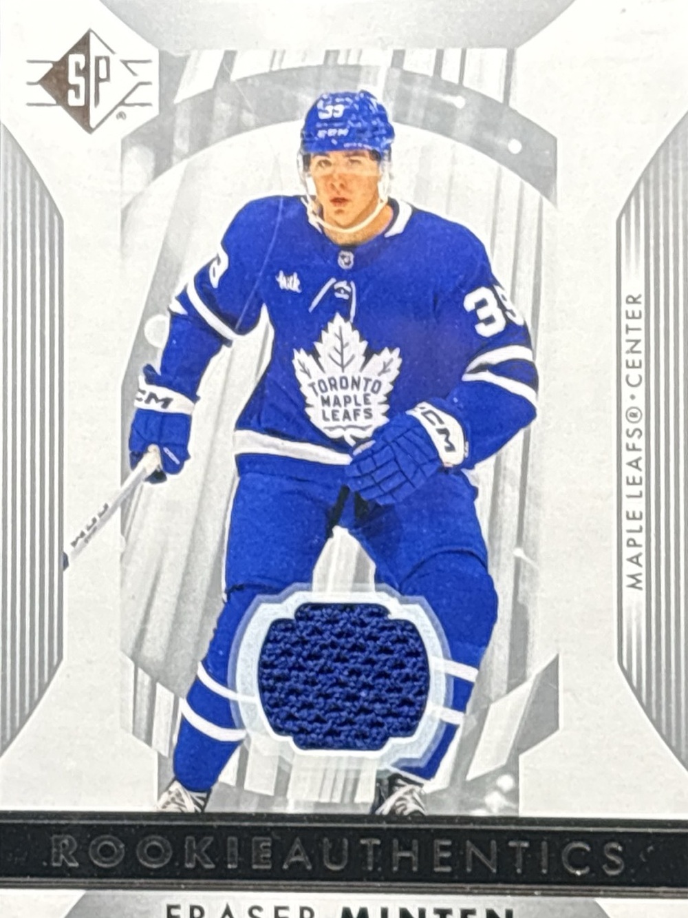 Upper Deck Fraser Minten Toronto Maple Leafs Rookie Patch Trading Card